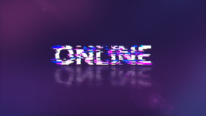 3D rendering online text with screen effects of technological glitches