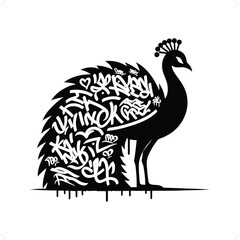 Fototapeta na wymiar Peacock silhouette, animal graffiti tag, hip hop, street art typography illustration.