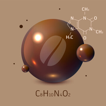 Chemical formula of caffeine. caffeine, coffein. Molecule Of Caffeine. 3D model of a caffeine