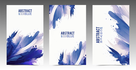 Watercolor modern cover set. Stains and overlapping brushstrokes of varnish and ink with blank space for text. Art brochures, flyers, booklet, presentations, creative cards.