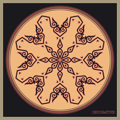 Round Pattern, workpiece for your design. Ornamental elements and motifs of Kazakh, Kyrgyz, Uzbek, national Asian decor for plate, textile and print design. Circle frame. Vector. - obrazy, fototapety, plakaty
