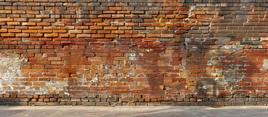 A wall constructed from aged bricks.
