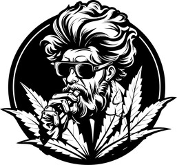 Mary Jane Mate Cartoon Character Sharing a Toke in Vector Logo Illustration High Times Hero Cartoon Character Holding a Marijuana Bud in Logo Icon