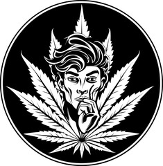 Toke Tales Cartoon Character Sharing a Joint in Logo Icon Bud Bro Cartoon Mascot with a Cannabis Bud in Vector Logo Design