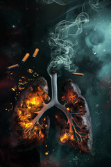 Cigarette and lung cancer. No smoking. World no tobacco day concept illustration.