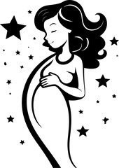 Joyful Expectations Smiling Pregnant Woman Logo Icon Motherhood Bliss Happy Expectant Mother Vector Emblem