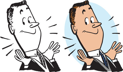 A vintage retro cartoon of a proud boastful businessman in a suit and tie. 