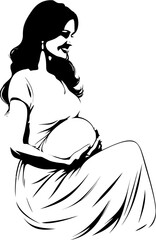 Expectant Harmony Joyful Maternity Icon Blossoming Bliss Smiling Pregnant Woman Vector