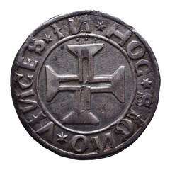 Old Portuguese Silver coin from the reign of Manuel I king of Portugal in the 16th century