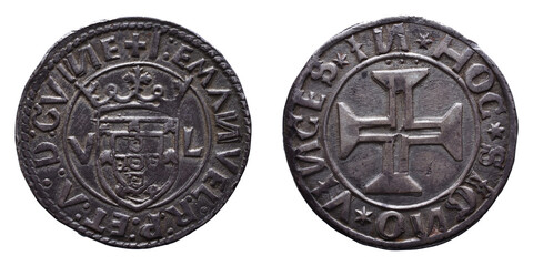 Old Portuguese Silver coin from the reign of Manuel I king of Portugal in the 16th century