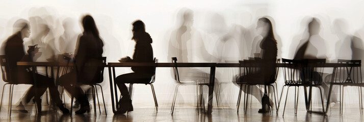 a long exposure photograph of multiple people restaurant visitors, motion blur