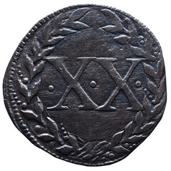 Old Portuguese Silver coin from the reign of João III king of Portugal in the 16th century