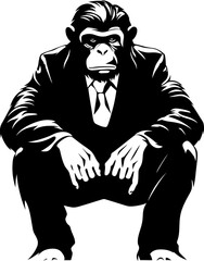 Executive Ensemble Suave Long Haired Chimpanzee Suit Icon Business Baboon Branding Stylish Chimpanzee in Suit Logo