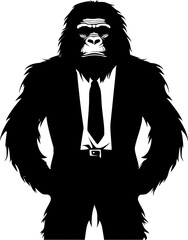 Suited Simian Stylish Long Haired Chimpanzee Logo Design Dapper Chimp Long Haired Primate in Suit Emblem