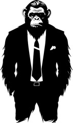Dapper Ape Suited Chimpanzee Vector Icon Stylish Simian Long Haired Chimp in Suit Emblem