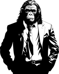 Executive Elegance Suited Chimpanzee Icon Vector Chic Chimp Charm Stylish Chimpanzee Emblem Design
