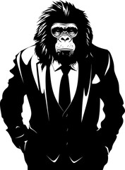 Tailored Tradition Suave Chimpanzee Logo Emblem Business Baboon Stylish Primate in Suit Icon Design