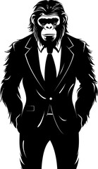 Executive Elegance Stylish Chimp Emblem Chimpanzee Chic Long Haired Primate in Formal Attire Logo Design