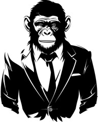 Executive Elegance Long Haired Chimpanzee in Suit Vector Dapper Distinction Stylish Chimpanzee Emblem Logo