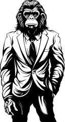 Classy Chimpanzee Couture Long Haired Chimp in Formal Attire Design Formal Finesse Stylish Chimpanzee Suit Emblem Icon