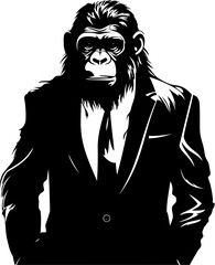 Business Baboon Long Haired Ape in Formal Attire Logo Design Corporate Chic Chimpanzee Wearing Suit Vector Icon