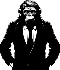 Classy Couture Long Haired Chimpanzee Suit Vector Elegant Ensemble Suited Chimpanzee Icon Design