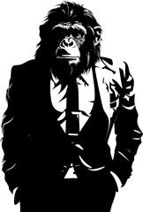 Suave Simian Style Stylish Chimpanzee in Suit Vector Formal Finesse Suited Primate Icon Emblem