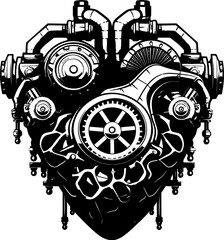 Cogged Compassion Mechanical Heart Logo Icon Metallic Melody Steampunk Human Heart Emblem Design