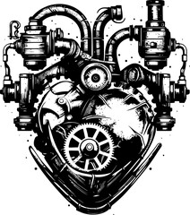 Metallic Melody Steampunk Human Heart Emblem Design Industrial Affection Machanical Steampunk Heart Icon Logo