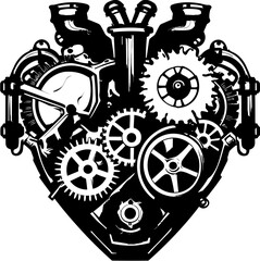 Whirring Affection Mechanical Heart Vector Design Steam Fueled Compassion Steampunk Human Heart Icon Emblem