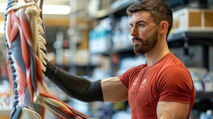 kinesiology researcher studying the impact of different training methods on muscle development - obrazy, fototapety, plakaty