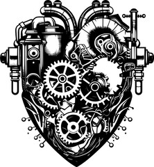 Industrial Intimacy Machanical Steampunk Heart Emblem Design Brass Beat Steampunk Human Heart Logo Icon