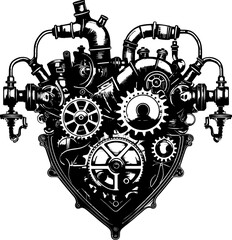 Steam Powered Passion Machanical Steampunk Heart Icon Emblem Cogged Connection Steampunk Human Heart Logo Design
