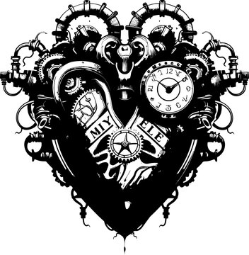 Whirring Devotion Steampunk Human Heart Vector Design Steam Powered Passion Machanical Steampunk Heart Icon Emblem