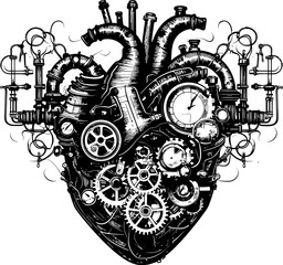 Clockwork Connection Machanical Steampunk Heart Icon Logo Steam Fueled Devotion Steampunk Human Heart Vector Design