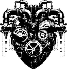 Cogged Connection Steampunk Emblem Metallic Melody Mechanical Heart Icon