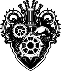 Whirring Devotion Steampunk Emblem Clockwork Compassion Machanical Heart Vector