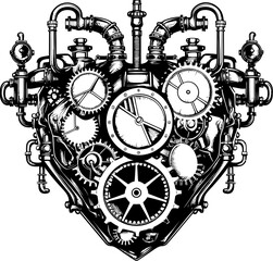 Gear Powered Pulse Steampunk Human Heart Icon Design Steam Fueled Affection Mechanical Heart Emblem