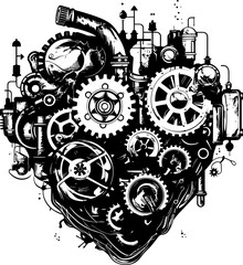 Industrial Harmony Steampunk Human Heart Icon Design Brass Bond Machanical Steampunk Heart Vector Logo