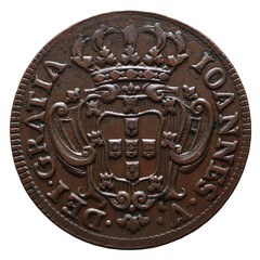 Portuguese X reis coin in copper from the reign of João V king of Portugal in the 18th century
