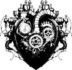 Gear Powered Love Steampunk Human Heart Logo Design Steam Fueled Passion Machanical Steampunk Heart Emblem