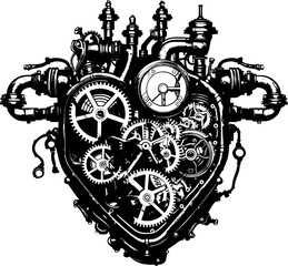 Brass Bond Machanical Steampunk Heart Vector Emblem Whirring Affection Steampunk Human Heart Logo Icon