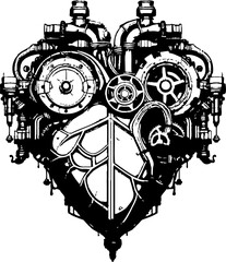 Brass Beat Steampunk Human Heart Vector Logo Industrial Love Machanical Steampunk Heart Icon