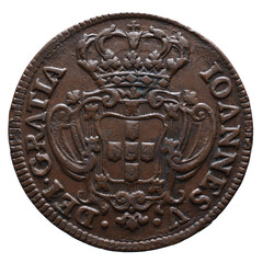 Portuguese X reis coin in copper from the reign of João V king of Portugal in the 18th century