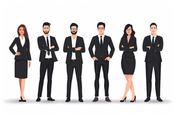 Multinational business team. Employees of the company, men and women in office attire stand in full growth together 3D avatars set vector icon, white background, black colour icon