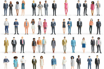 Multinational business people. Set of characters of men and women posing on a white background 3D avatars set vector icon, white background, black colour icon