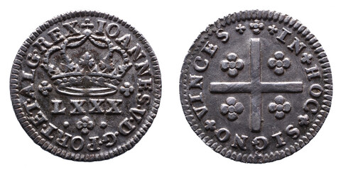 Old Portuguese coin in Silver from the reign of João V king of Portugal in the 18th century