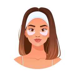 Girl with cosmetic eye patches. Beauty routine	
