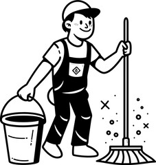 Tidy Touch Floor Cleaning Logo Vector Gleaming Gestures Man with Bucket Icon Design