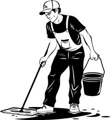 Pristine Properties Cleaning Floor Logo Icon Squeaky Clean Man with Mop Icon Vector